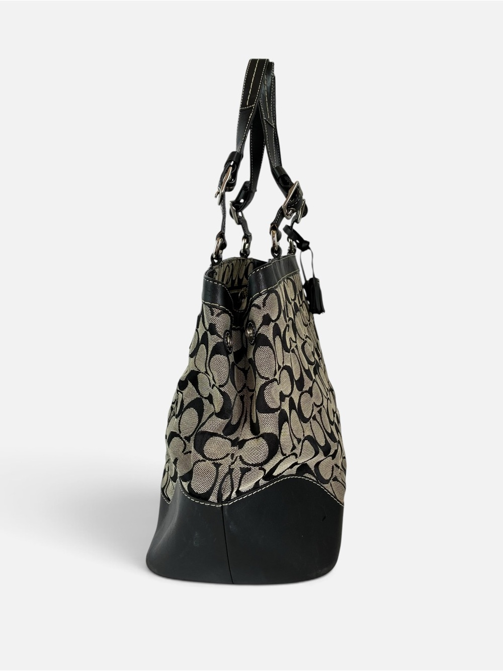 Coach Signature Canvas Tote Bag in Black and Beige - Picture 4 of 9